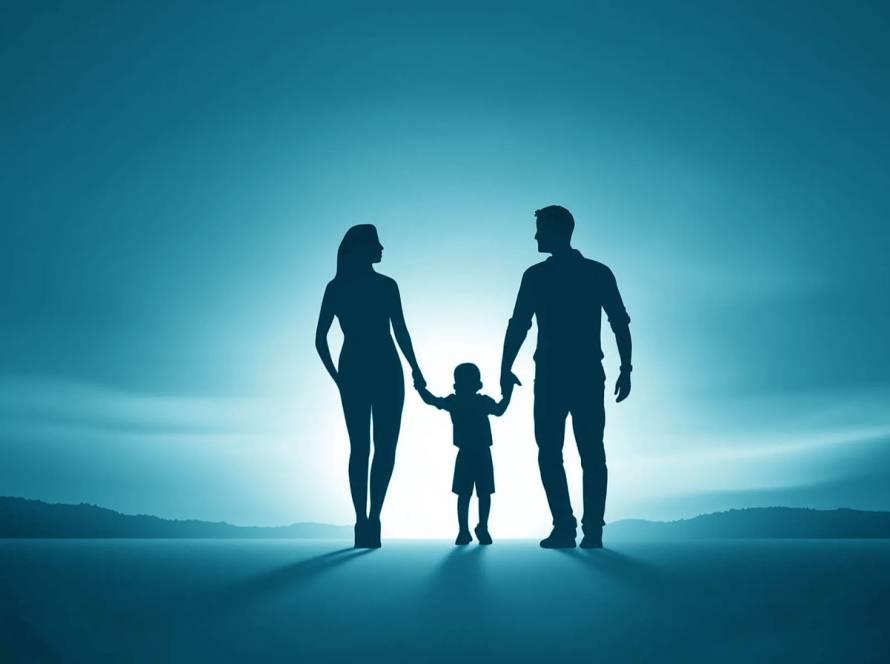 Family walking together at sunset, representing unity after conditional residency removal.